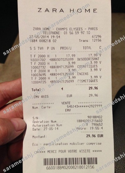 Zara home payment check